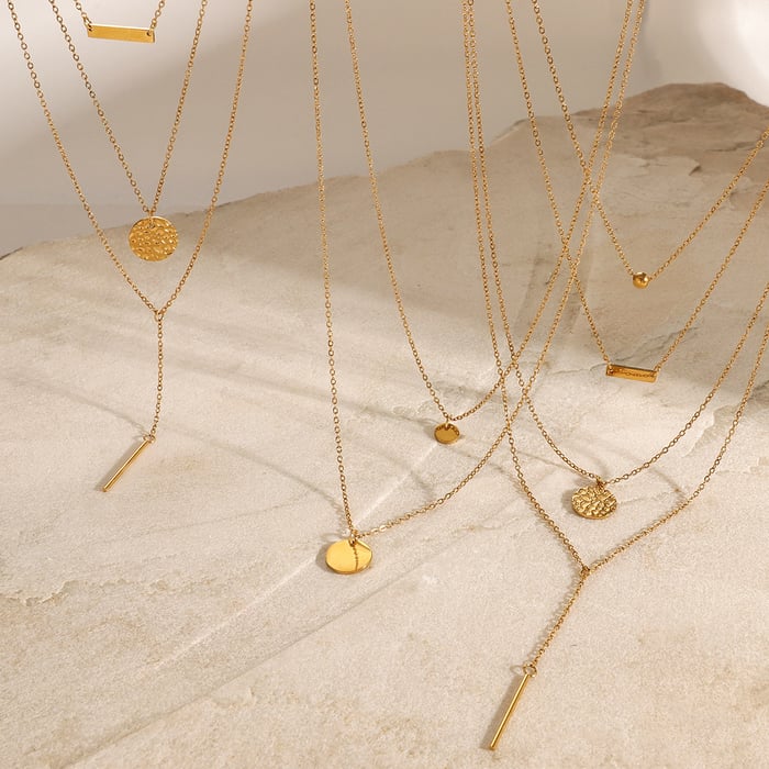 1 Piece Simple Series ins style Geometric Stainless Steel  Gold Color Women's Layered Necklaces 